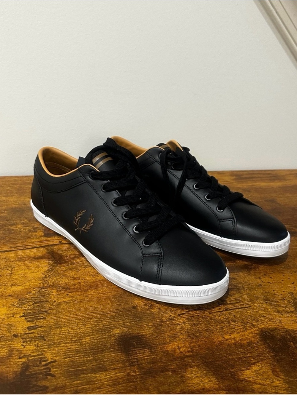 Fred Perry Black Sneakers with Tan Accents